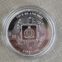 2023 1oz Niue $2 NZD биткойн сребърна монета BU , снимка 4 - Нумизматика и бонистика - 44717234