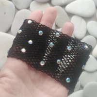 Дълги черни ръкавици мрежа с кристали 8024, снимка 5 - Ръкавици - 42433006