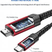 JSAUX USB C към HDMI кабела (4K @ 60Hz), USB Type C Thunderbolt 3 към HDMI кабел - 3 метра, снимка 7 - USB кабели - 35665088