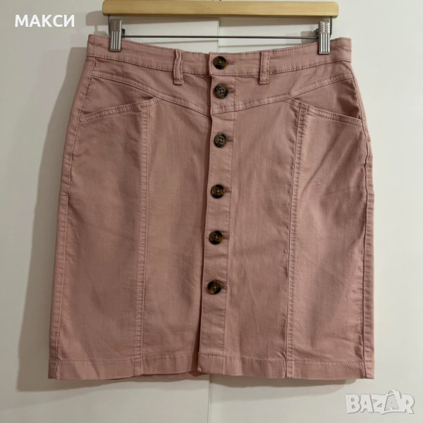 Дънкова еластична модерна къса пола с джобове и копчета – памук и еластан/плътна, силно еластична , снимка 1