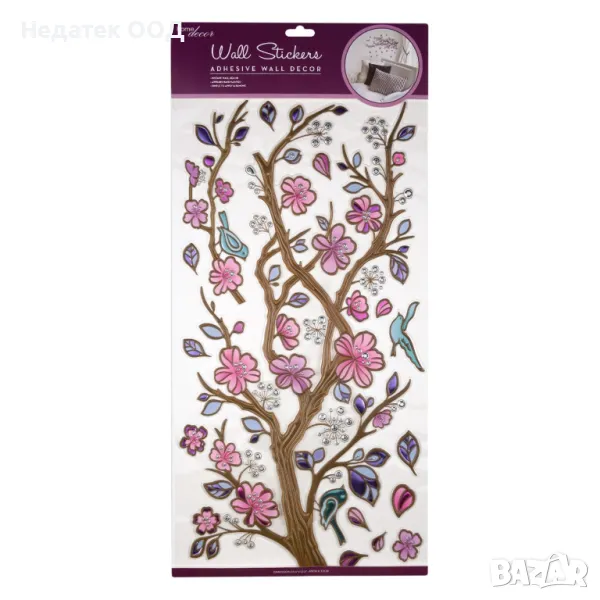 3D стикер, За стена, Бадемово клонче, Многоцветни, 60x32 см, снимка 1