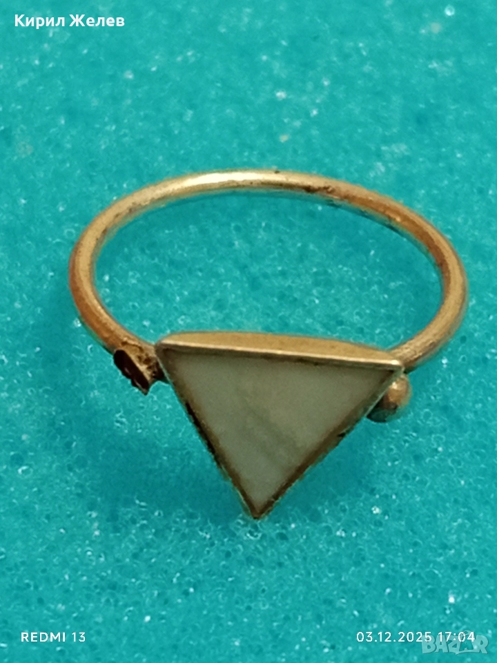 Сребърен АРТ пръстен със шлифован лунен камък майсторска изработка 46993, снимка 1