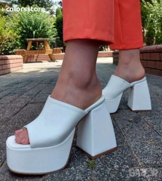 Чехли на ток - бяла кожа - DTC2, снимка 1