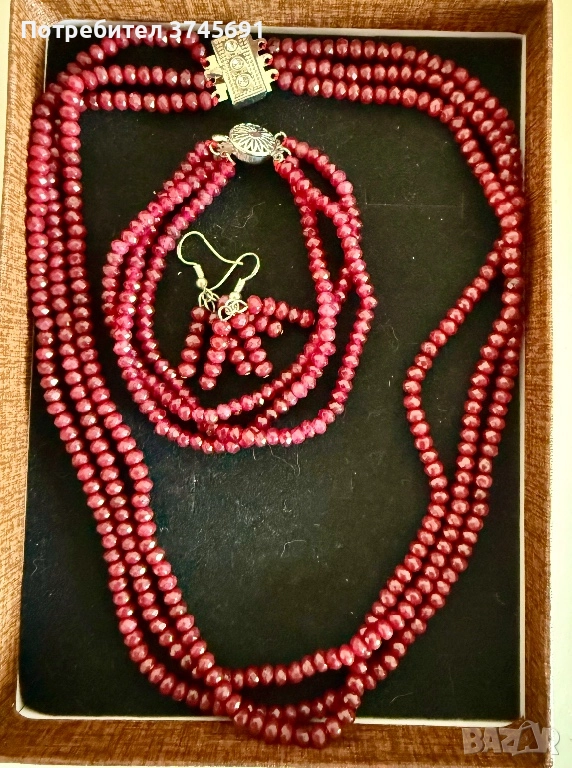 Червен естествен рубин: огърлица, гривна и обеци, снимка 1