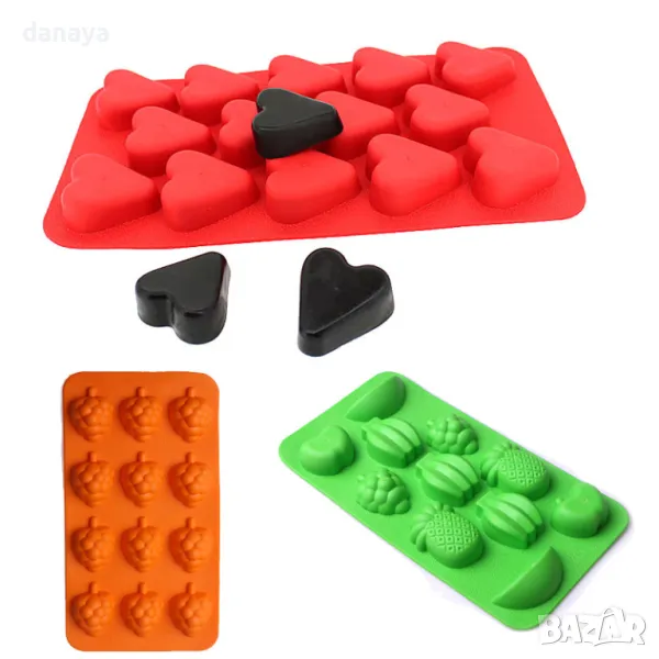 5516 Силиконова форма за лед Сърца, Мечета Грозде, Плодове, снимка 1