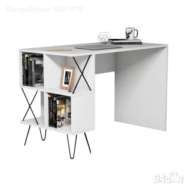Ефектно бюро с рафтове HM9509 - Бял, снимка 1