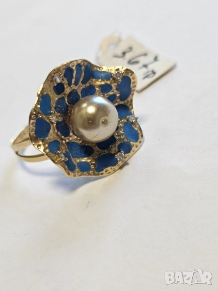 Дамски златен пръстен с перла 585/14к 3.67гр, снимка 1