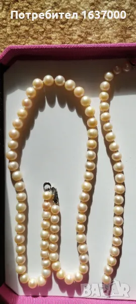 Комплект гривна и колие от естествени перли , снимка 1