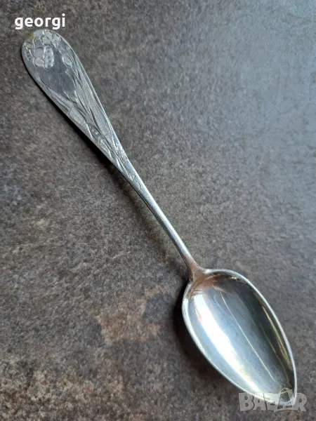 гравирaна немска сребърна лъжичка антика, снимка 1