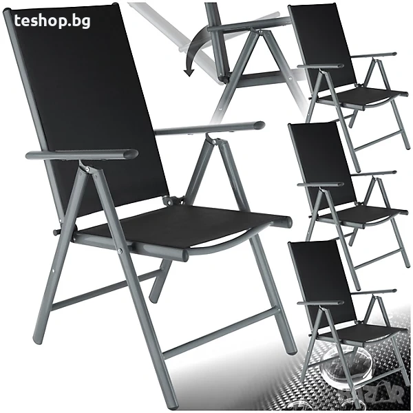 Градински столове Marilena сгъваеми, алуминиеви,антрацит - комплект от 4 броя, снимка 1