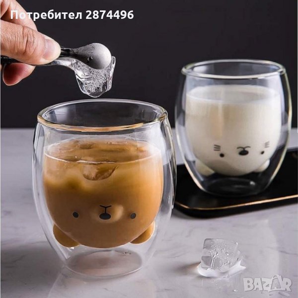 2965 Стъклена чаша за кафе Мече Двустенна, снимка 1