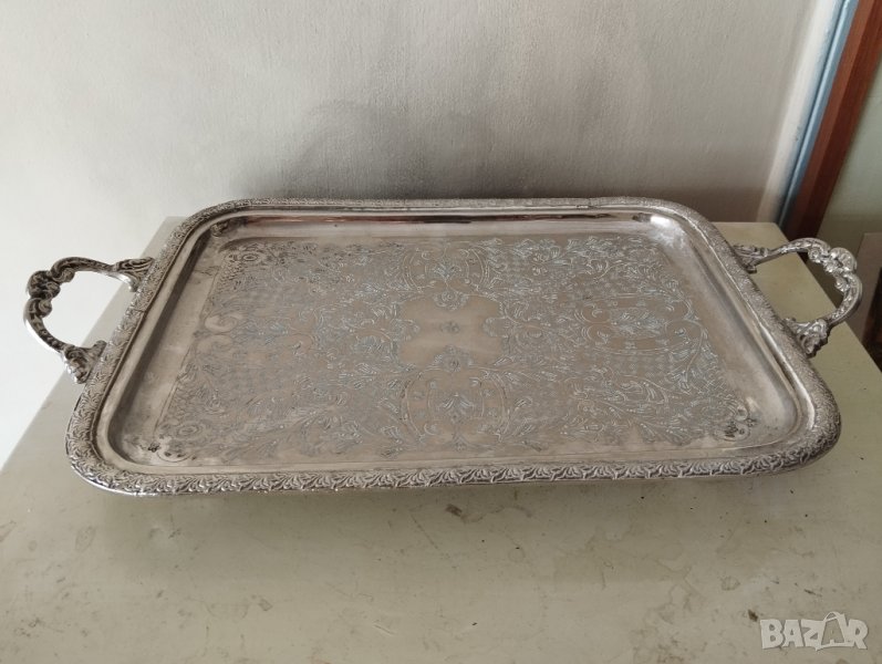 посребрен месингов поднос,табла, снимка 1