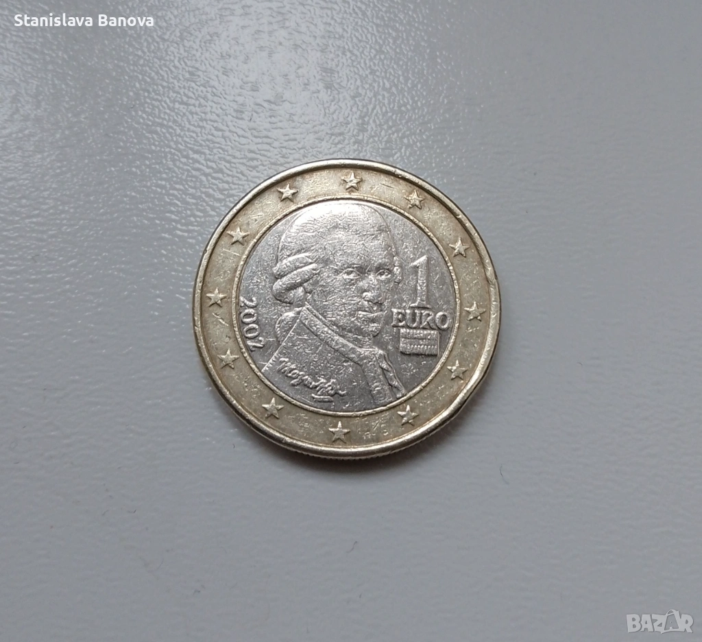 Австрийска евро монета от 1 евро от 2002г. , снимка 1