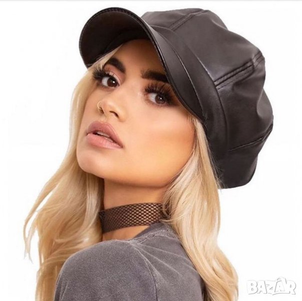 Кожена черна шапка каскет Baker Boy, снимка 1