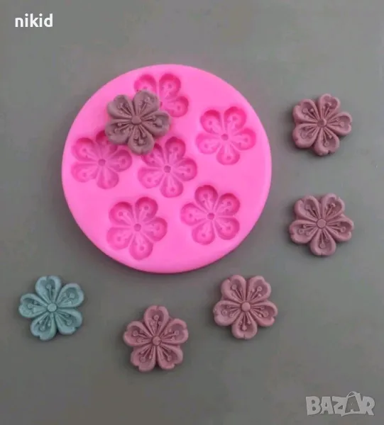 6 цветя цветенца цветчета силиконов молд форма фондан шоколад декор, снимка 1