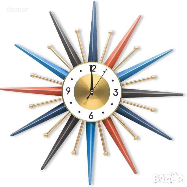 Голям стенен часовник TopCity от средата на века, 51 см, цветен, снимка 1