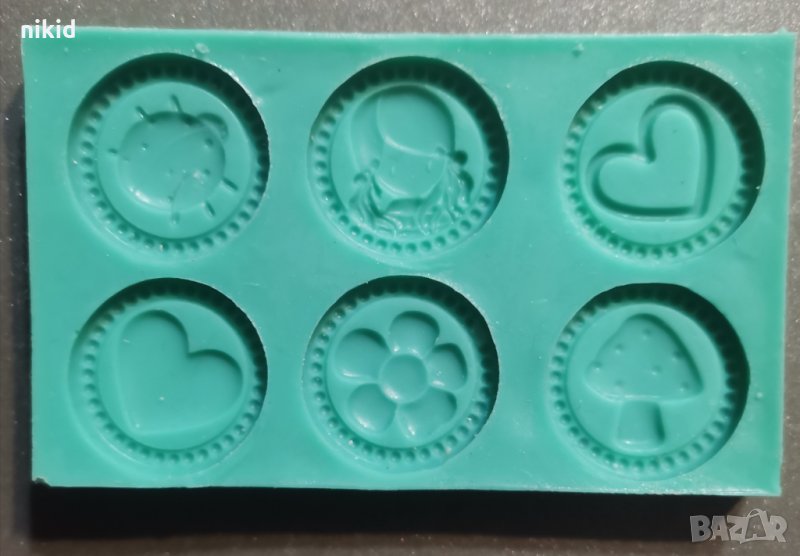 кръг със сърце цвете гъба калинка момиче силиконов молд форма фондан, снимка 1