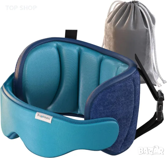 Inspireyes Възглавница за пътуване за опора на главата с маска за очи, езерно синьо, снимка 1