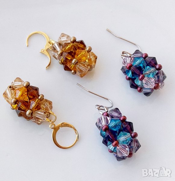 Звездни купове -- обеци с кристали и Миюки мъниста, снимка 1