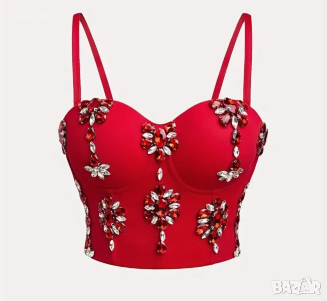 червено бюстие с камъни, снимка 1