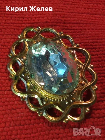 СТАРА ПОЗЛАТЕНА МЕДНА БРОШКА с ГОЛЯМ ФАСЕТИРАН ЗЕЛЕН КРИСТАЛ РЕТРО БИЖУ НАКИТ 44742, снимка 13 - Антикварни и старинни предмети - 46233693
