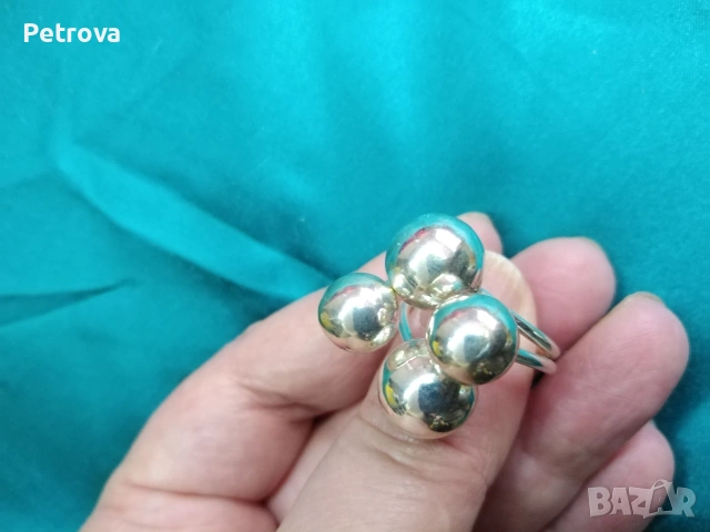 масивен сребърен пръстен с топчета, снимка 4 - Пръстени - 53133541
