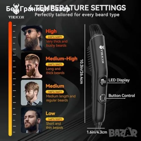 Нова Изправяща четка за брада с 4 настройки, компактен дизайн йонна технология, снимка 5 - Други - 48682454
