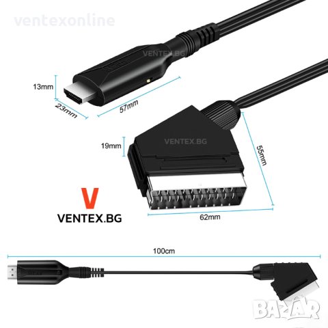 SCART към HDMI преобразувател за DVD, приемник, телевизор, тв бокс 1 М, снимка 5 - Приемници и антени - 41002708