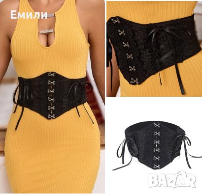 Черен дантелен корсет колан с връзки и закопчалки тип куки р-р S-M, снимка 1