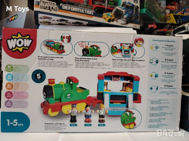 Sam the Steam Train – Влакче с вагон и фигурки от WOW Toys ✨🚂
🎉 Промоция