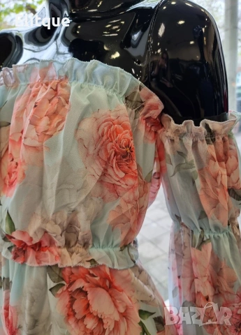 Флорална рокля с паднали ръкави , снимка 5 - Рокли - 53587624