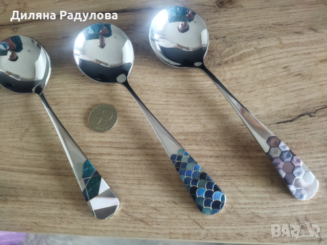 3 бр. метални декоративни лъжици, снимка 10 - Прибори за хранене, готвене и сервиране - 53426243
