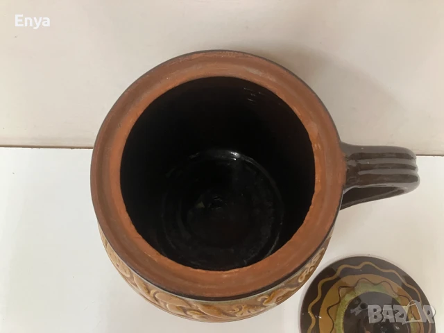 Глинено гърне с дръжка и капак, снимка 3 - Съдове за готвене - 50683658