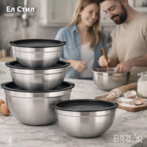 Комплект купи от неръждаема стомана 18/10 с капаци – 10 части, матово покритие, снимка 2 - Прибори за хранене, готвене и сервиране - 53567134