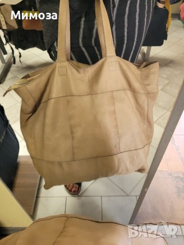 Естествена кожа ОГРОМНА чанта,тип торба,бежева, снимка 15 - Чанти - 41687693