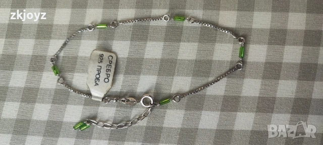НОВА СРЕБЪРНА ГРИВНА ЗА КРАК  ЗЕЛЕНИ ЕЛЕМЕНТИ 2.2 ГРАМА/ ПРОБА 925, снимка 7 - Гривни - 51163963