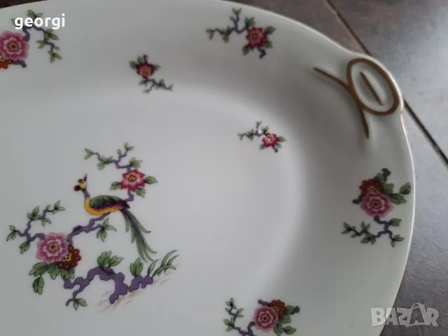 порцеланово елипсовидно плато с цветя и райски птици Limoges 8/2, снимка 3 - Сервизи - 49939150