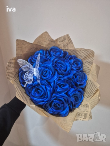 Букет от сатенени рози, снимка 3 - Изкуствени цветя - 52620710
