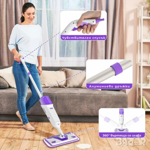 Спрей моп с двоен резервоар ENSPOWAY – ефективно мокро и сухо почистване без усилие, снимка 5 - Друга електроника - 51918277