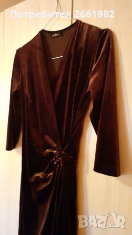 Уникална рокля  от кадифе - шоколад!, снимка 4 - Рокли - 34018839