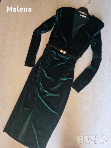 Елегантна рокля в зелено, снимка 2 - Рокли - 53674589