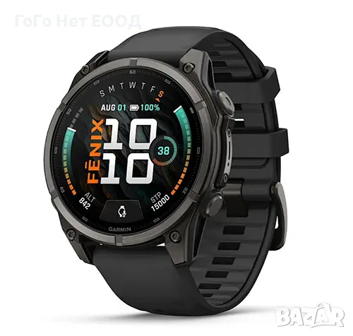 Garmin Fenix 9 - 47 mm, Carbon gray DLC titanium с black силиконова каишка