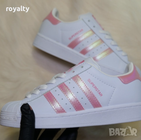 Adidas Superstar Бели с Розови Ленти, снимка 3 - Маратонки - 52424091