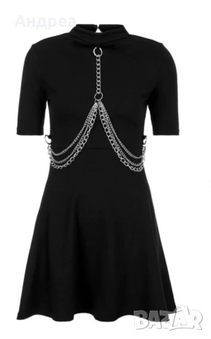 Черна рокля с къс ръкав с верига, снимка 7 - Рокли - 41019691