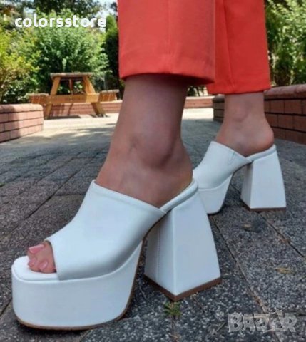 Чехли на ток - бяла кожа - DTC2