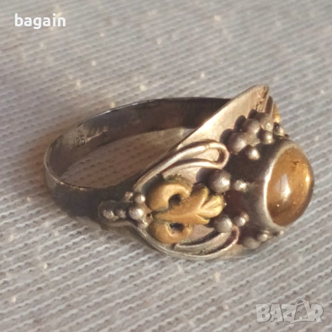 Диаманти и турмалин, сребърни пръстени с позлата., снимка 4 - Пръстени - 53602038