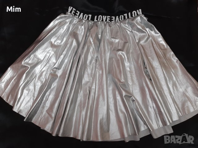 LOVE  XS/M Златиста и сребриста къса пола от еко кожа, снимка 5 - Поли - 40950493