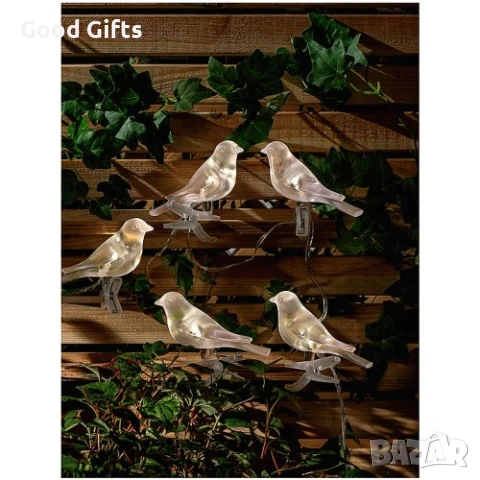 Соларен LED гирлянд с 5 светещи птички – декоративна градинска светлина, снимка 4 - Соларни лампи - 51256588