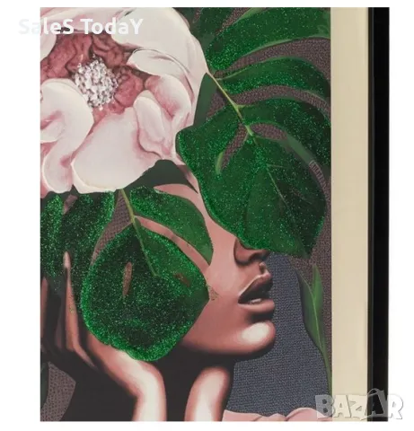 Картина с бои, Жена с цвете, 40x60см + рамка, снимка 3 - Картини - 49217151