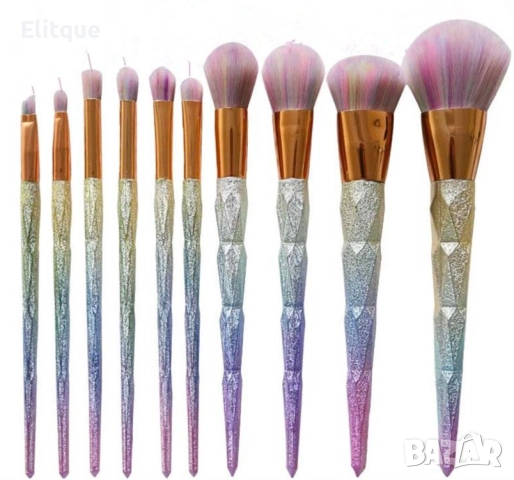 Комплект 10 броя четки за грим 3D Диамантен Еднорог HZS93, снимка 5 - Други - 52820400